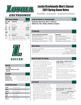 Loyola Greyhounds Men's Soccer 2021 Spring Game Notes