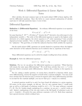 Week 4: Differential Equations & Linear Algebra Notes