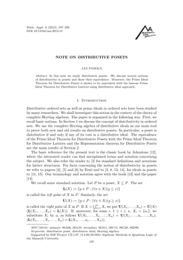 NOTE on DISTRIBUTIVE POSETS 1. Introduction Distributive Ordered