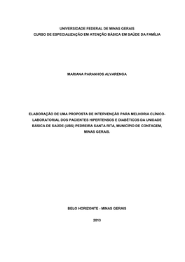 Universidade Federal De Minas Gerais Curso De Especialização Em Atenção Básica Em Saúde Da Família