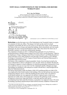 Town Hall Competitions in the Netherlands Before World War Ii