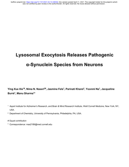 Lysosomal Exocytosis Releases Pathogenic Α-Synuclein Species