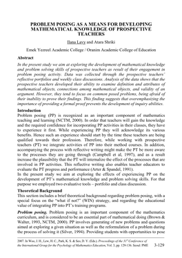 Problem Posing As a Means for Developing Mathematical