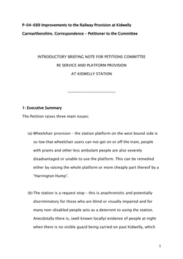 1 P-04-689 Improvements to the Railway Provision at Kidwelly