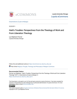Haiti's Troubles: Perspectives from the Theology of Work and from Liberation Theology
