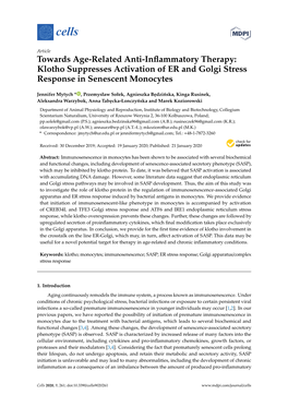 Klotho Suppresses Activation of ER and Golgi Stress Response in Senescent Monocytes