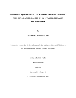 THE DECLINE of S{U<FISM in WEST AFRICA: SOME FACTORS CONTRIBUTING to the POLITICAL and SOCIAL ASCENDANCY of WAHHA<BIST