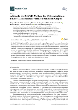 A Simple GC-MS/MS Method for Determination of Smoke Taint-Related Volatile Phenols in Grapes