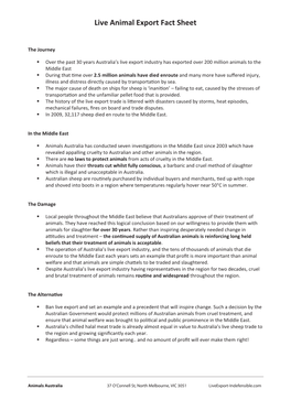 Live Animal Export Fact Sheet