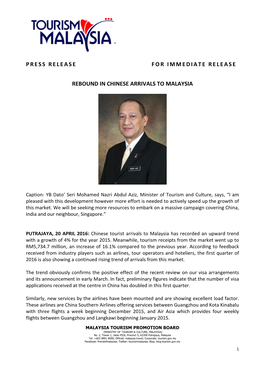 Press Release for Immediate Release Rebound in Chinese