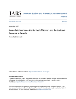 Inter-Ethnic Marriages, the Survival of Women, and the Logics of Genocide in Rwanda