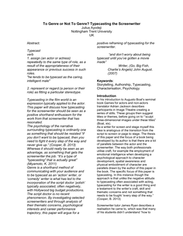 Typecasting the Screenwriter Julius Ayodeji Nottingham Trent University UK