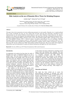 Risk Analysis on the Use of Damodar River Water for Drinking Purposes