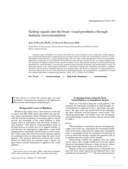 Getting Signals Into the Brain: Visual Prosthetics Through Thalamic Microstimulation