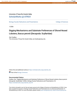 Digging Mechanisms and Substrate Preferences of Shovel Nosed Lobsters, Ibacus Peronii (Decapoda: Scyllaridae)