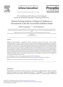 Remote Sensing Analysis of Impact of Typhoon on Environment in the Sea Area South of Hainan Island