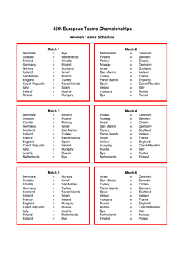 Women Teams Schedule