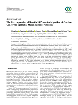 The Overexpression of Keratin 23 Promotes Migration of Ovarian Cancer Via Epithelial-Mesenchymal Transition