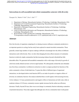 Interactions in Self-Assembled Microbial Communities Saturate with Diversity