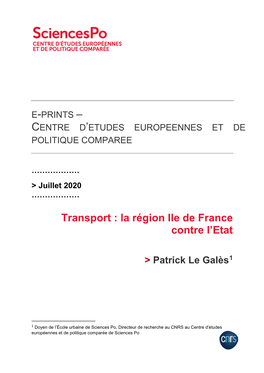 Transport : La Région Ile De France Contre L’Etat