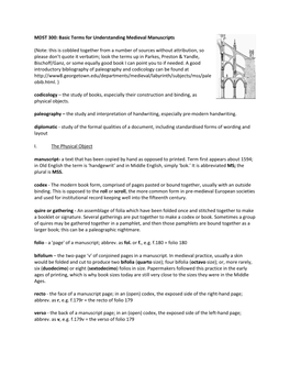 MDST 300: Basic Terms for Understanding Medieval Manuscripts