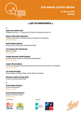 List of Participants ◼