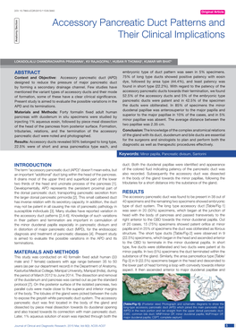 Accessory Pancreatic Duct Patterns and Their Clinical Implications Anatomy Section