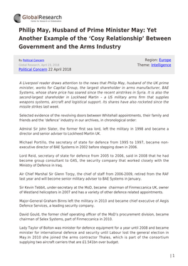 Philip May, Husband of Prime Minister May: Yet Another Example of the ‘Cosy Relationship’ Between Government and the Arms Industry