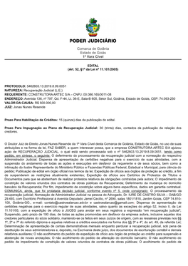 Comarca De Goiânia Estado De Goiás 1ª Vara Cível