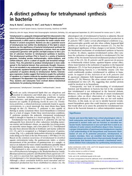 A Distinct Pathway for Tetrahymanol Synthesis in Bacteria