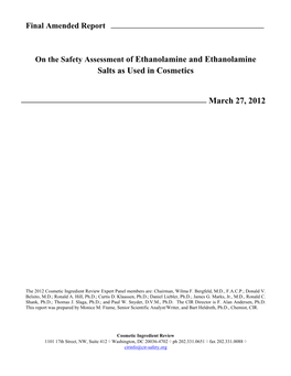 Final Amended Report on the Safety Assessment of Ethanolamine And