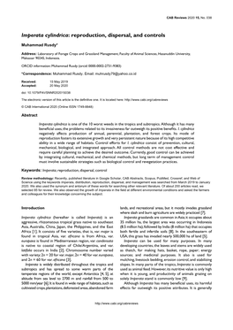 Imperata Cylindrica: Reproduction, Dispersal, and Controls