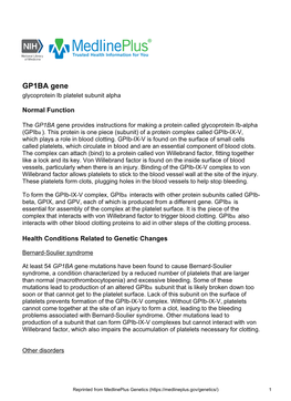 GP1BA Gene Glycoprotein Ib Platelet Subunit Alpha