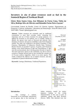 Inventory in Situ of Plant Resources Used As Fuel in the Semiarid Region of Northeast Brazil