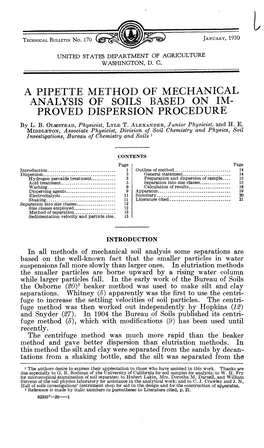 A Pipette Method of Mechanical Analysis of Soils Based on Im- Proved Dispersion Procedure