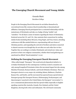 The Emerging Church Movement and Young Adults