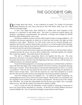 The Goodbye Girl Provided D Richard Dreyfuss His Only Oscar and Prov Es That Neil Simon Really Was, for a Time, America ' S Best Playwright