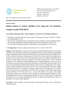 Global Analysis of Carbon Disulfide (CS2) Using the 3-D Chemistry Transport Model STOCHEM