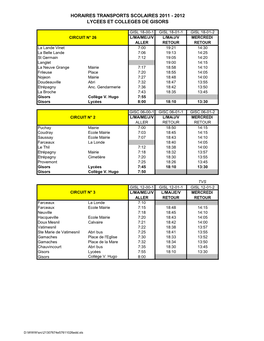 Horaires Transports Scolaires 2011 - 2012 Lycees Et Colleges De Gisors