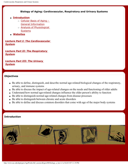 Biology of Aging: Cardiovascular, Respiratory and Urinary Systems