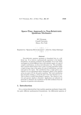 Space-Time Approach to Non-Relativistic Quantum Mechanics