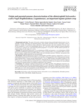 Origin and Parental Genome Characterization of the Allotetraploid Stylosanthes Scabra Vogel (Papilionoideae, Leguminosae), an Important Legume Pasture Crop