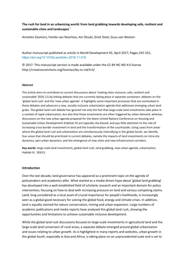 The Rush for Land in an Urbanizing World: from Land Grabbing Towards Developing Safe, Resilient and Sustainable Cities and Landscapes I