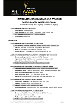 Inaugural Samsung Aacta Awards