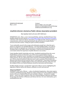 Anythink Director Elected As Public Library Association President