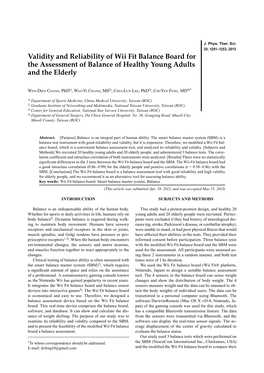 Validity and Reliability of Wii Fit Balance Board for the Assessment of Balance of Healthy Young Adults and the Elderly