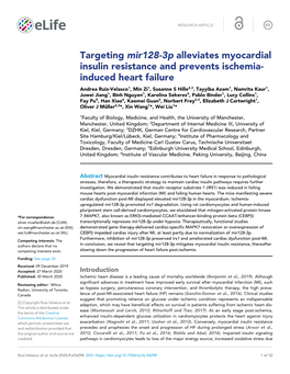Targeting Mir128-3P Alleviates Myocardial Insulin Resistance And