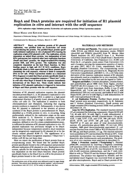 Repa and Dnaa Proteins Are Required for Initiation of R1 Plasmid