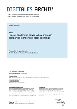Role of Dividend of Power to Buy Shares in Companies in Indonesia Stock Exchange