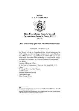 Ross Dependency Boundaries and Government Order in Council 1923 (SR 974)